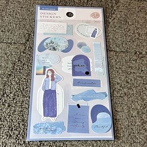 Daiso Japan My Color Palette Aesthetic Design Stickers Blue White Quotes Floral